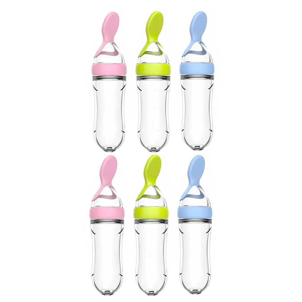 

6Pcs Infant Baby Feeder Silicone Squeeze Feeding Bottle Rice Cereal Spoon Bottle Healthy Safe Assured Easy Clean