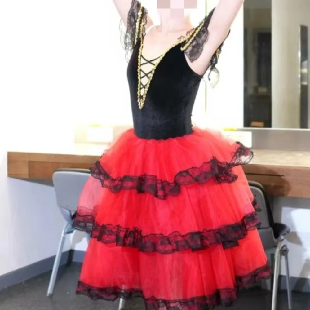 Sukienka baletowa z cekinami, czerwona, romantyczna, strój do występów, profesjonalne długie kostiumy taneczne, taniec