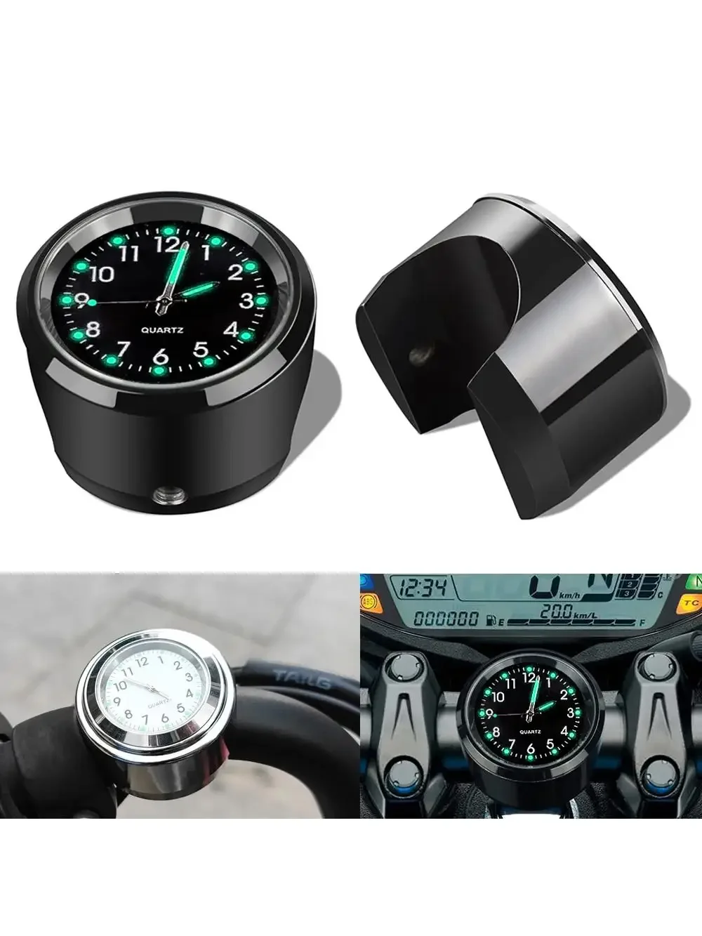 AliExpress NONE Aluminum Quartz Watch Luminous Clock Handlebar Mount for Motorcycle Scooter Bicycle Handlebar Waterproof Time Display Universal