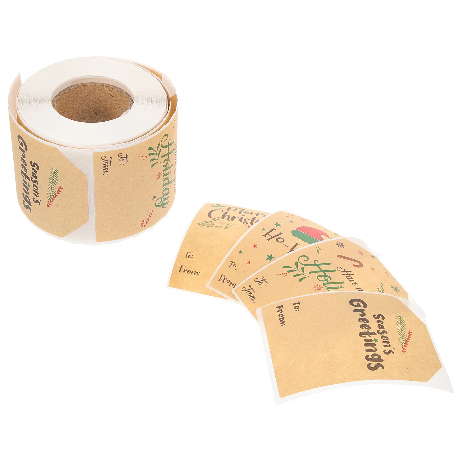 

1 Roll Handmade Kraft Paper Christmas Label Stickers Seal Sticker Decorative Roll for Holiday Gift Box Card Envelope