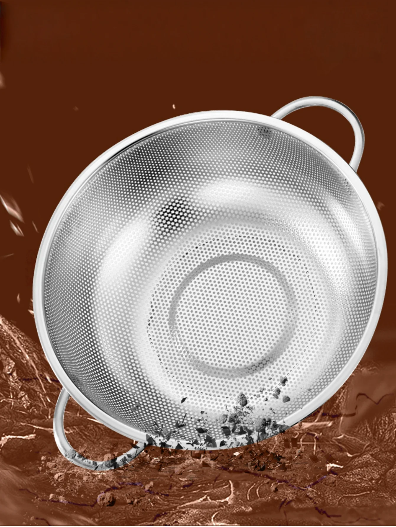 Allzweck-Siebnetzkörbe aus Edelstahl mit feinmaschigem Netz und Griffen, Ruhebasis, Sieb-Set, Küchenzubehör – Detail 4