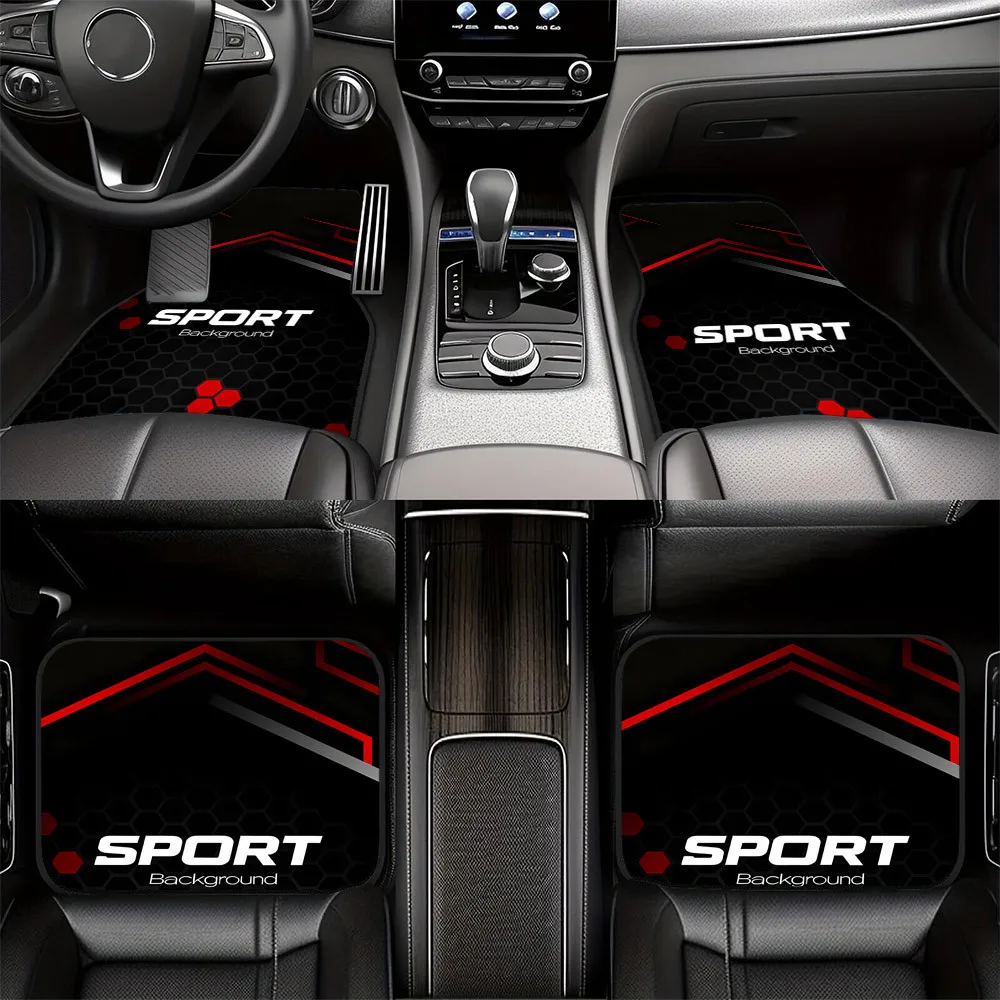 4pcs SPORT Printed Car Floor Mats | Durable Polyester Floor Liners, Safe And Practical, Ideal Gift Choice, Long-lasting, Univers