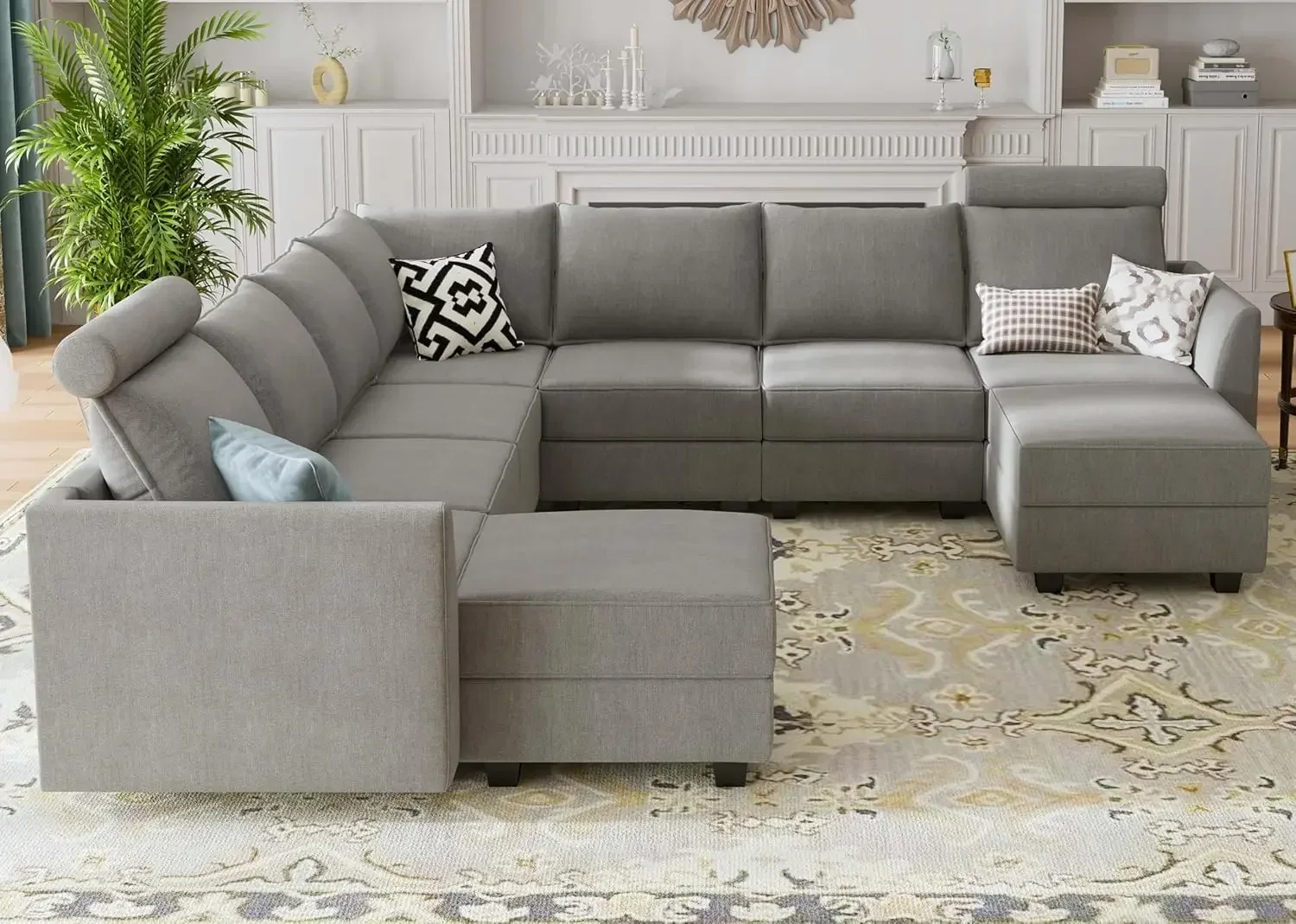 Modular Sectional Sofa U Shaped Sectional Couch with Reversible Chaise Modular Sofa with Storage Seats, Grey