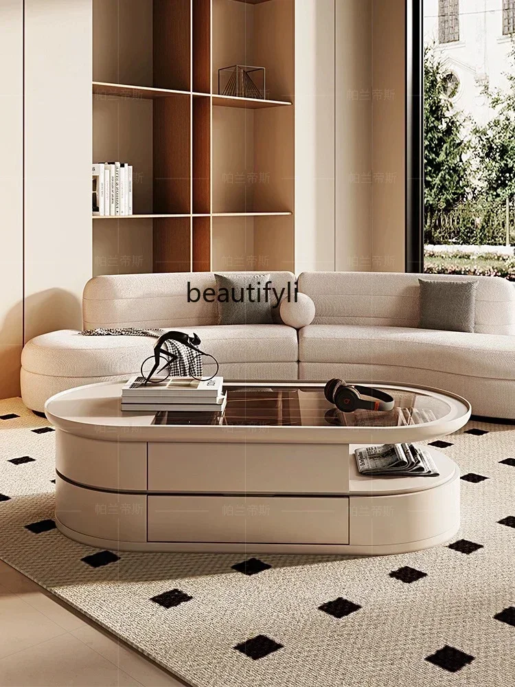 

XZyh Modern Tea Table Designer Model Living Room Home Light Luxury and Simplicity round Glass Arc Edge Anti-Collision Tea Table