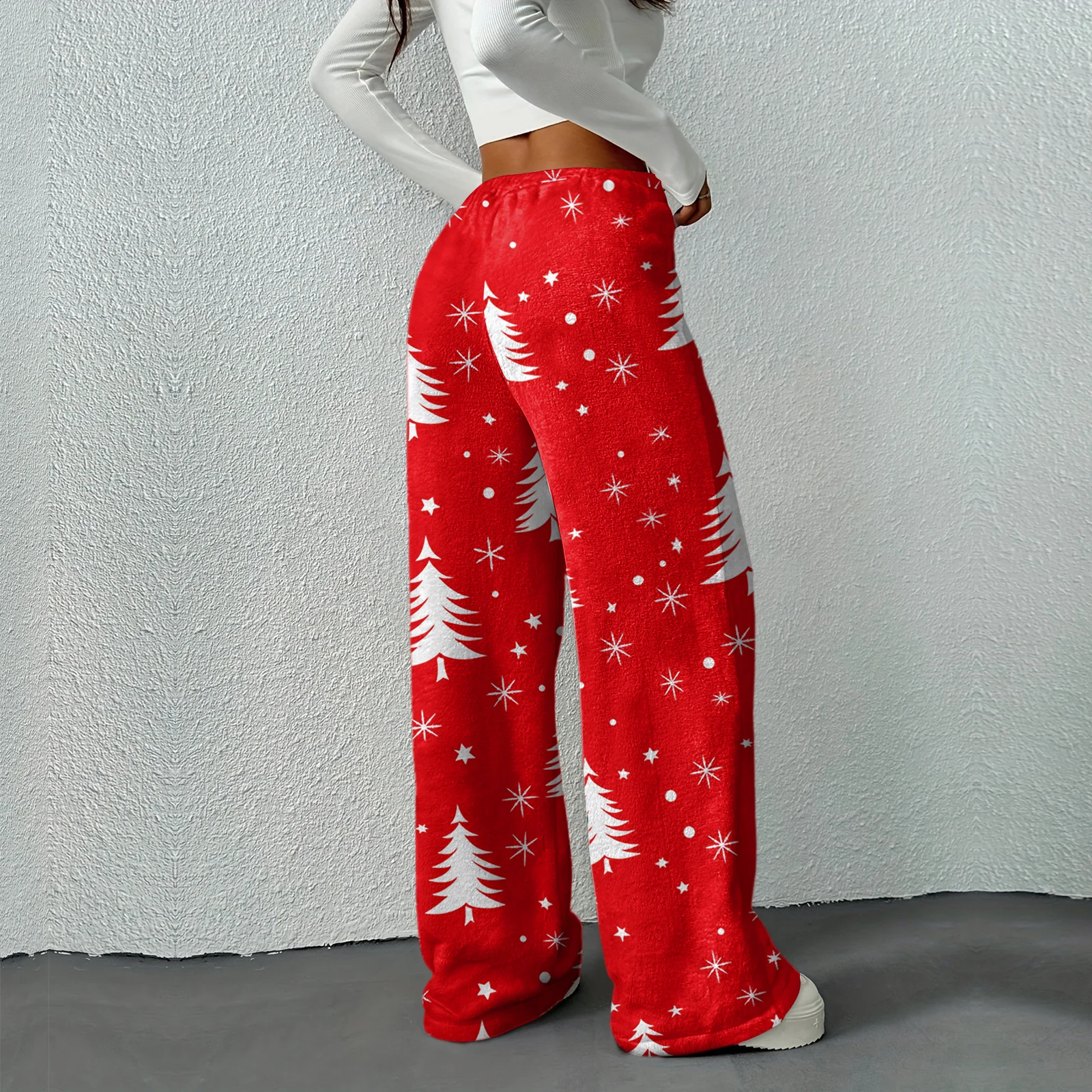 Lady Fashion Casual Christmas Tree Trousers Women Trendy Simple Cozy Smooth Breathable Pants Female Family Daily Elegant Pants