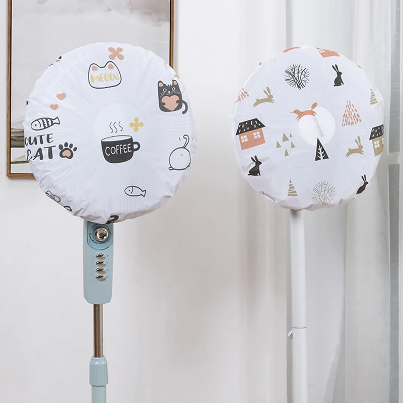 1pc Cute Printed Electric Fans Round Dustproof Cover Safety Protection Household Dust Cover Diameter 45cm Home Storage Bag