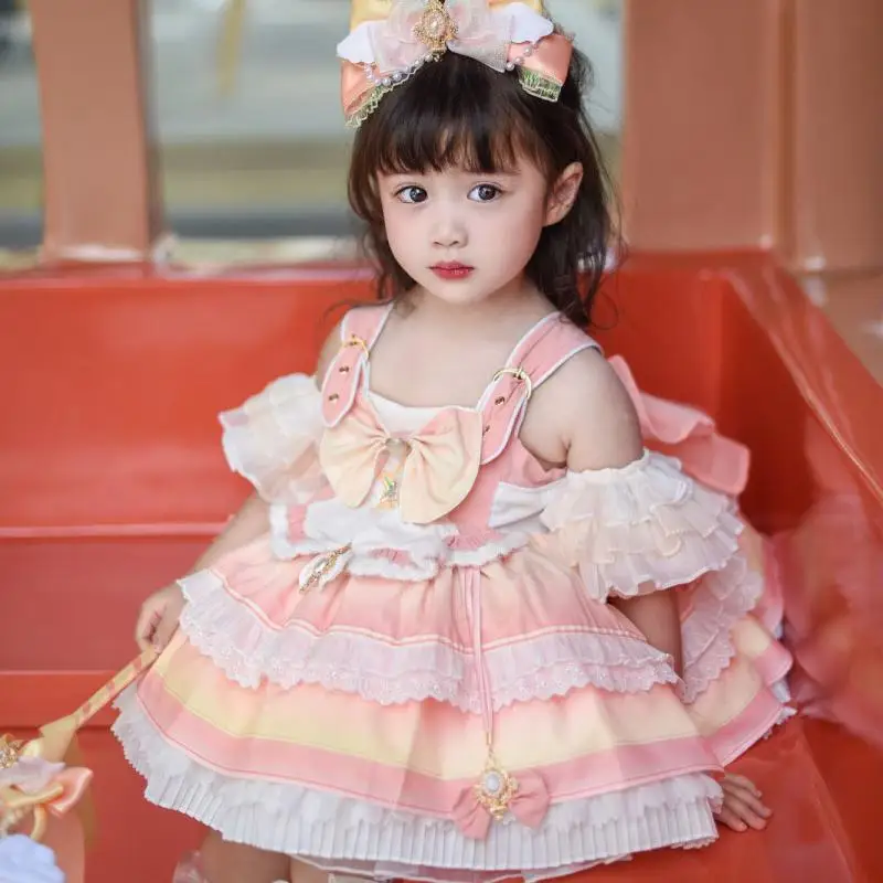 2024 Spanish Lolita Dress Sets for Girls Children Princess Birthday Party Clothes from 2Y-8Y Kids Girl Lace Layered Ball Gowns