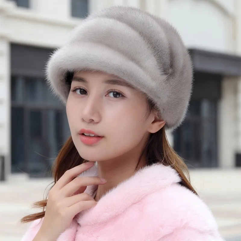 

Real fur cotton ear old baseball leather casual hat