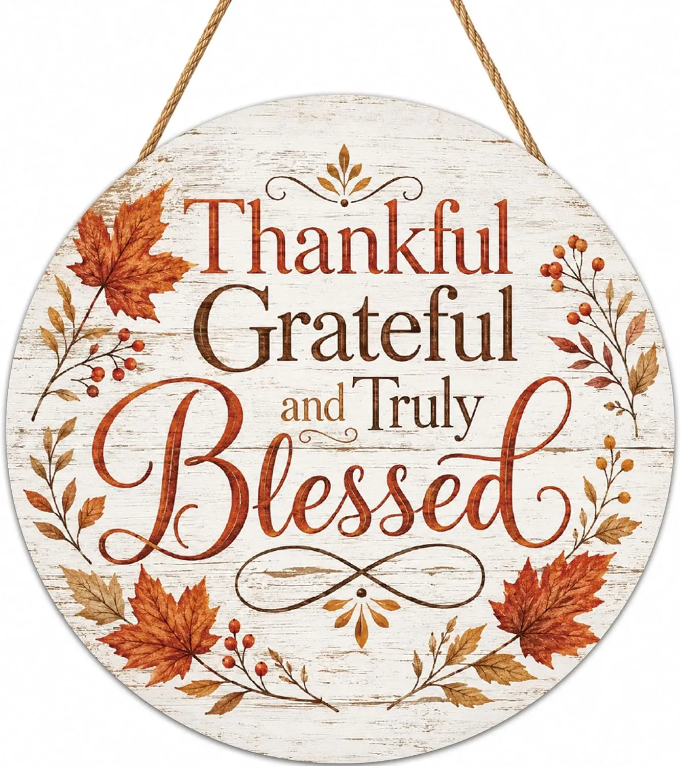 Thankful Grateful Blessed Door Sign 11.8 In Fall Home Decor