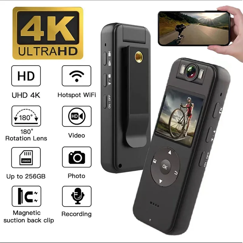 Ultra high definition 4K mini camera, police recorder, WiFi, Bodycam hotspot, motorcycle riding recorder, sports camera