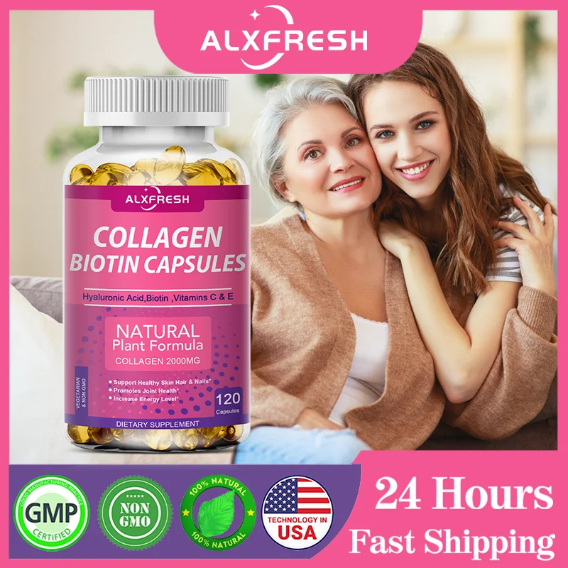 Alxfresh Collagen Biotin Capsules พร้อมวิตามินซีเพื่อการป้องกันการเกิดออกซิเดชันรองรับสุขภาพผิวหนังและข้อต่อและเส้นผมอาหารเสริม