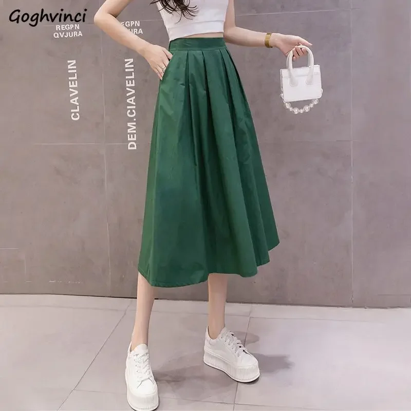 

Empire Skirts Women Folds Simple Vintage New Spring Basic Gentle Kawaii Students Elegant A-line Fashion Korean Style Pure Faldas