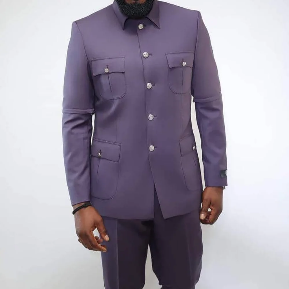 Purple Single Breasted Men Suit Two Pieces(Jacket+Pants) Outfits Chic Casual Party Prom Wedding Set