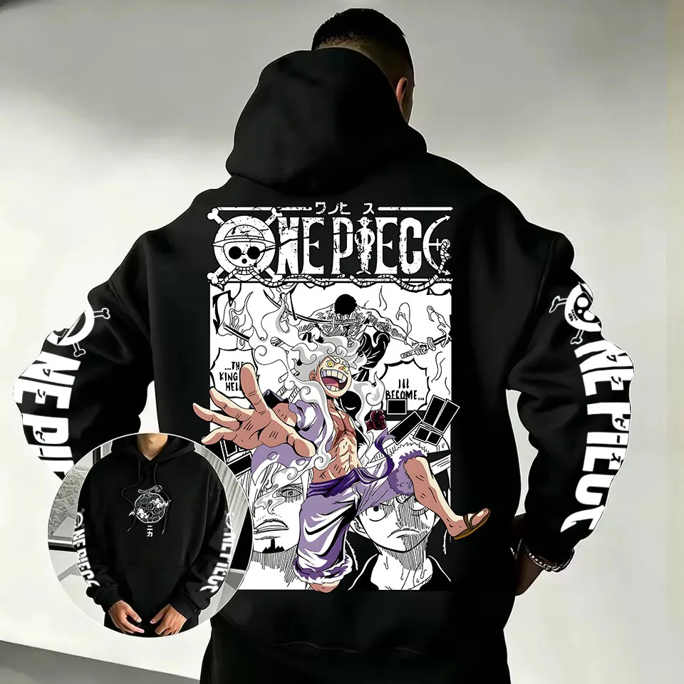 One Piece Luffy Gear 5 Zoro Sanji Hoodie 2026 New Japanese Anime Fashion Y2K Casual Sportswear Men's Couple Hooded Sweatshirt