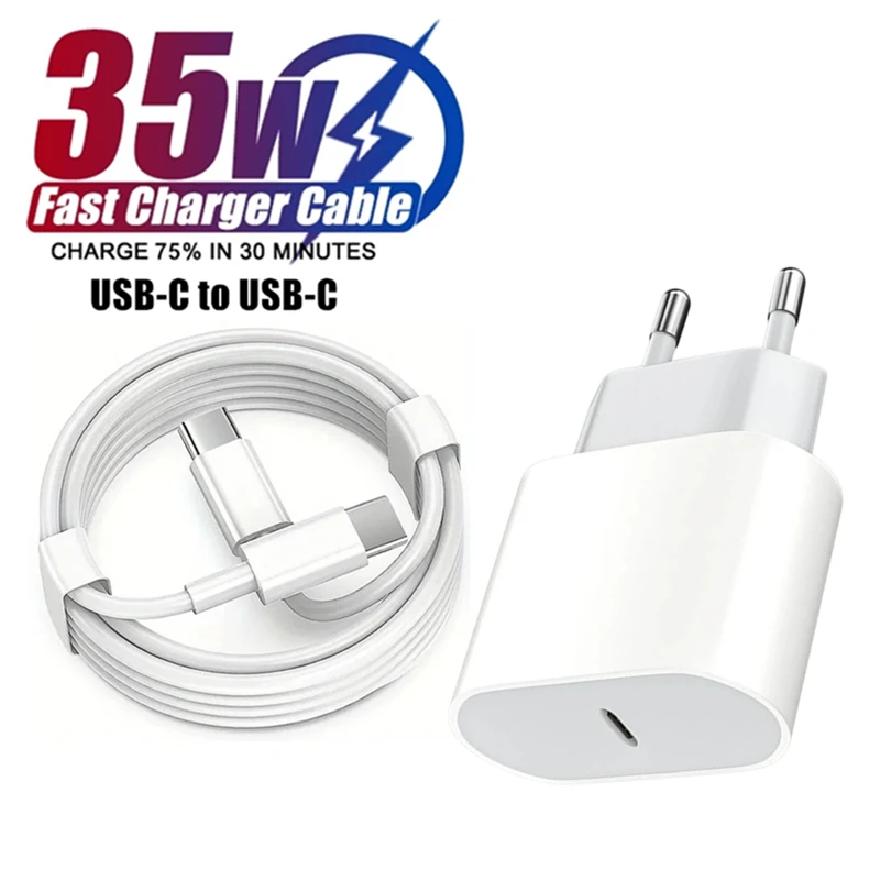 35W PD USB-C Fast Wall Charger for iPhone 15 Pro Max 15 Plus Samsung Huawei Nova OPPO Realme Dual Type-C Quick Charging Cable 3m