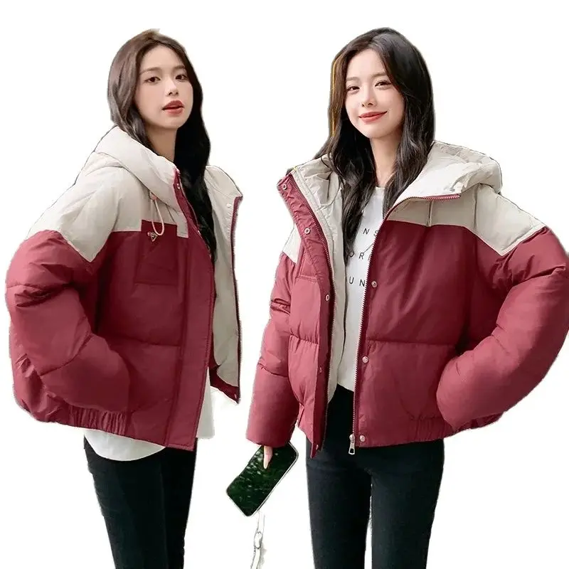 

Splicing Winter 2023 New Down Cotton-Padded Jacket Women's Short Korean Version Loose Cotton-Padded Coat Plus Size Warm Coat