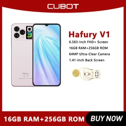 Смартфон Cubot Hafury V1, Android 13, 16 Гб (8 ГБ + 8 ГБ), ОЗУ + 256 Гб ПЗУ, двойной экран, камера 64 мп, телефон со сканером отпечатков пальцев, глобальная версия