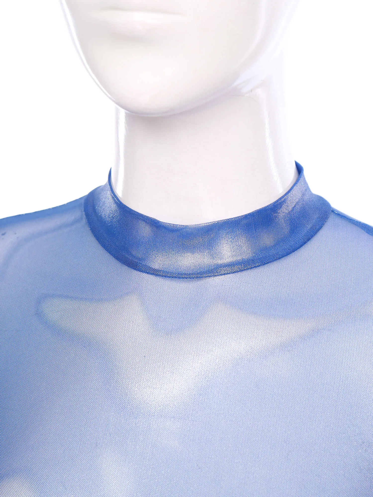 Womens Shiny Metallic Sheer Unitard See Through Long Sleeve Back Zipper Full Length Catsuit Bodycon Jumpsuit Lingerie Costume