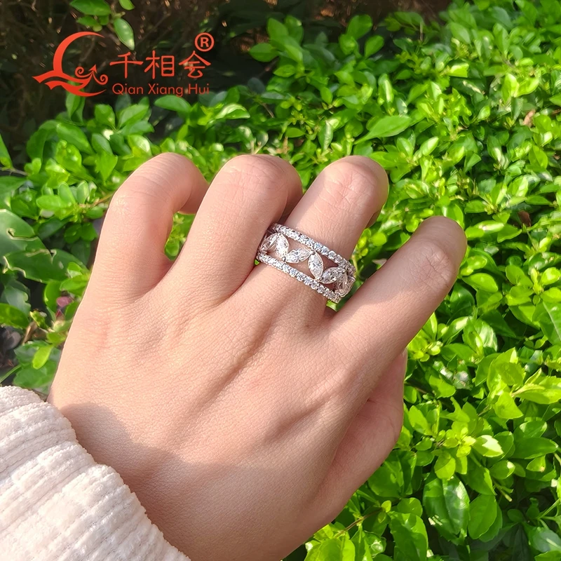 

10mm Luxury Full Diamond marquise shape white Moissanite Ring 925 Silver Wide Band Finger Ring Party Jewelry for men /women