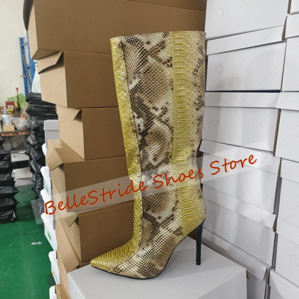 

Snakeskin Pointed Toe Boots Comfortable Fashion Women Shoes Stilettos High Heels Party Banquet Dating 2025 Zapatos Para Mujere