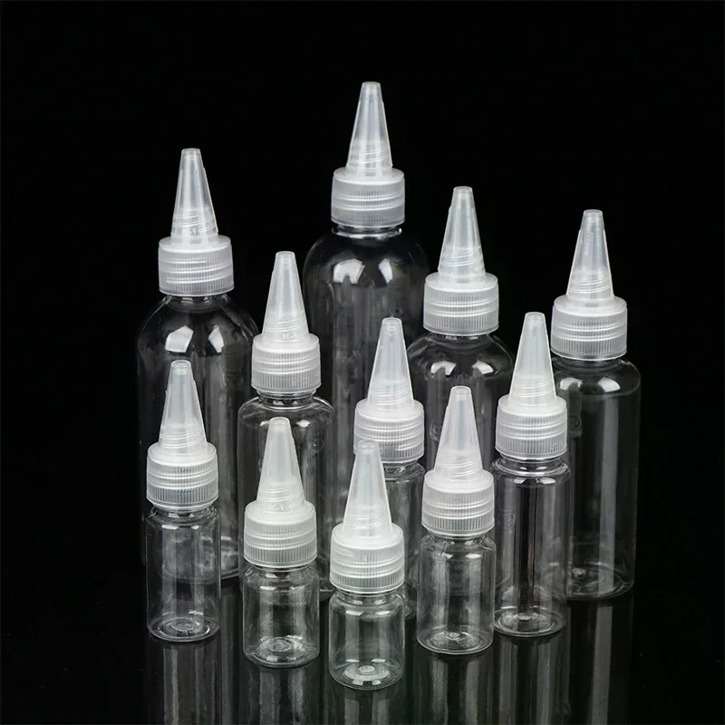 투명한 3-100ml 빈 드로퍼 병 플라스틱 리필 가능한 노즐 드로퍼 캡 포함 스퀴즈 병 타투 피그먼트 잉크 용기