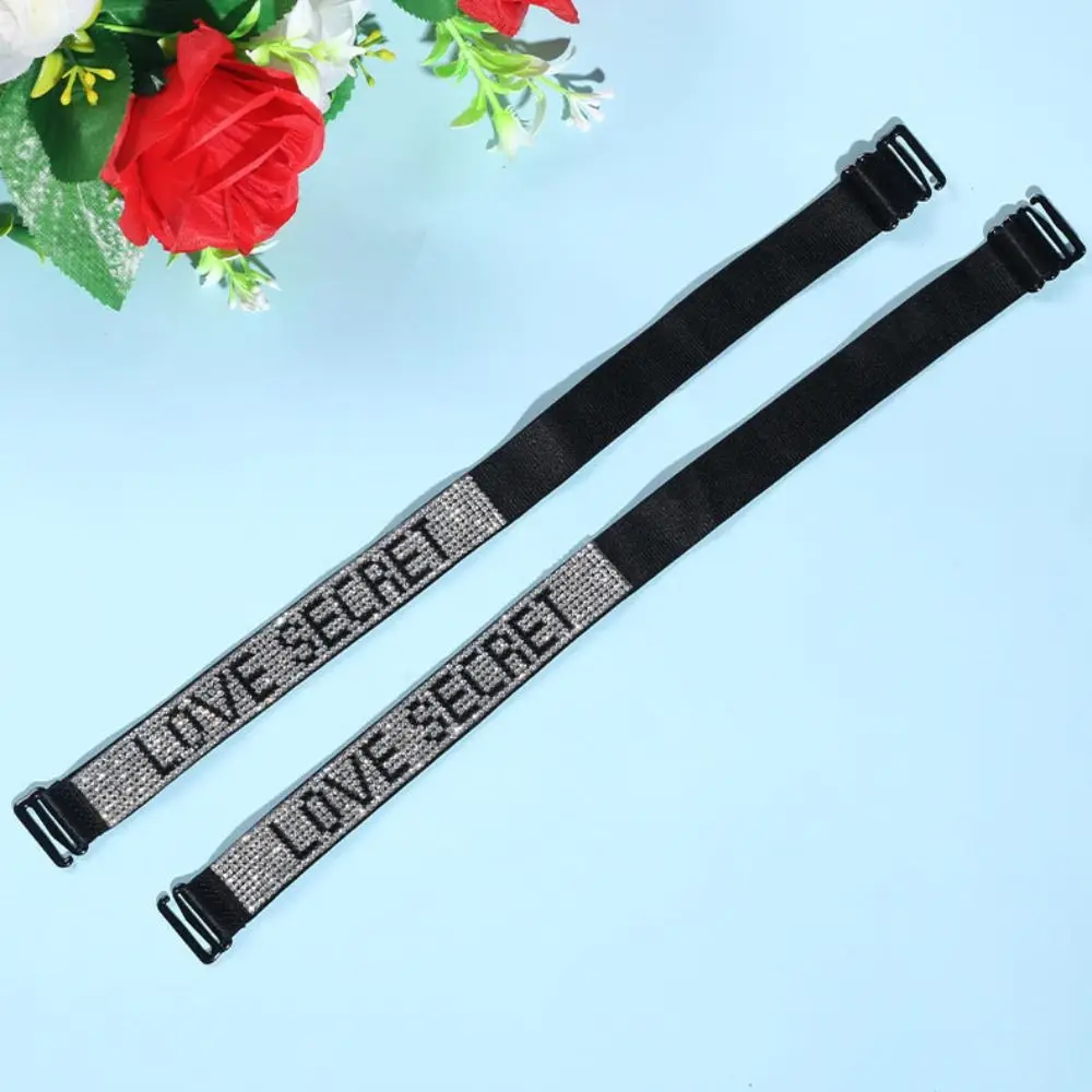 Letter Rhinestone Bra Strap Anti-slip Buckle Belt Double-Shoulder Bra Shoulder Strap Bra Accessories Underwear Shoulder Strap