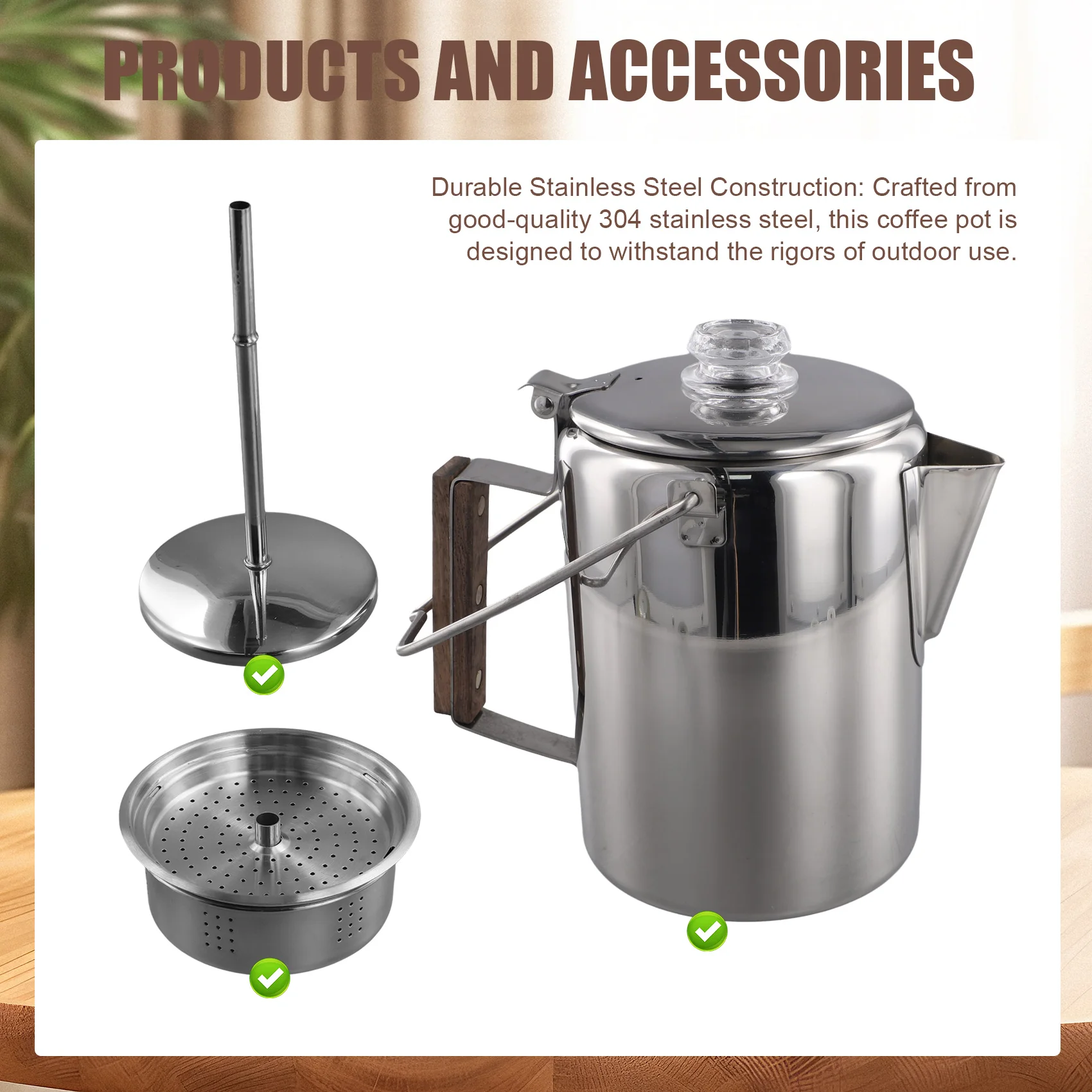 

HRBAJ-Camping Coffee Pot Stainless Steel, Percolator Coffee Pot, For Outdoor 9 Cups For Group Camping, Hiking, RV And Travel