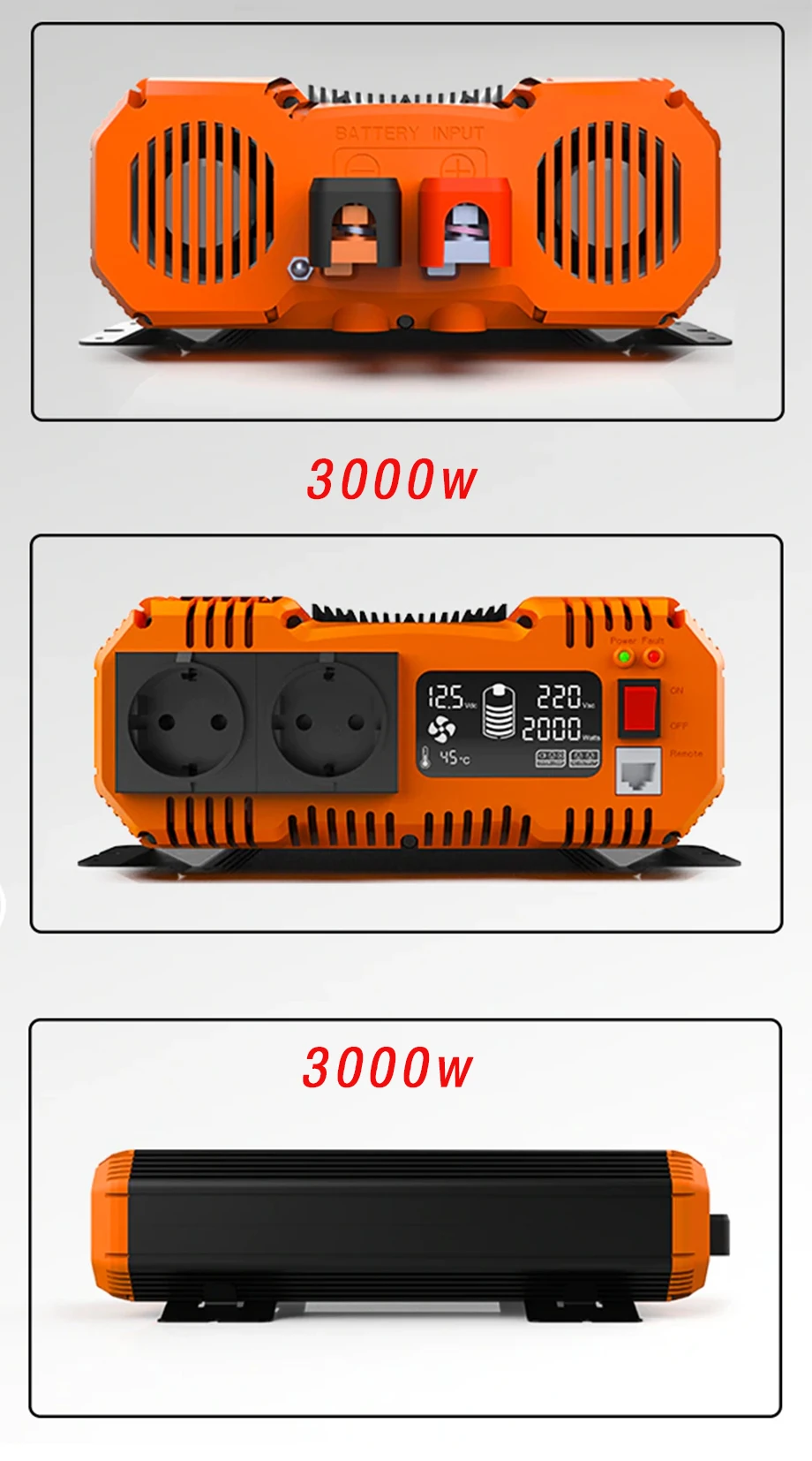 Imagem -03 - Inversor de Onda Senoidal Pura 12v 24v Conversor de 48v dc para 220v ac para Casa rv Caminhão Energia Solar Fora da Rede com Controle Remoto 6000w