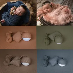Newborn Photography Props Baby Blanket Hat Pillow Knitted High Strechable Wrap Fabrics Photography Accessories Bebe