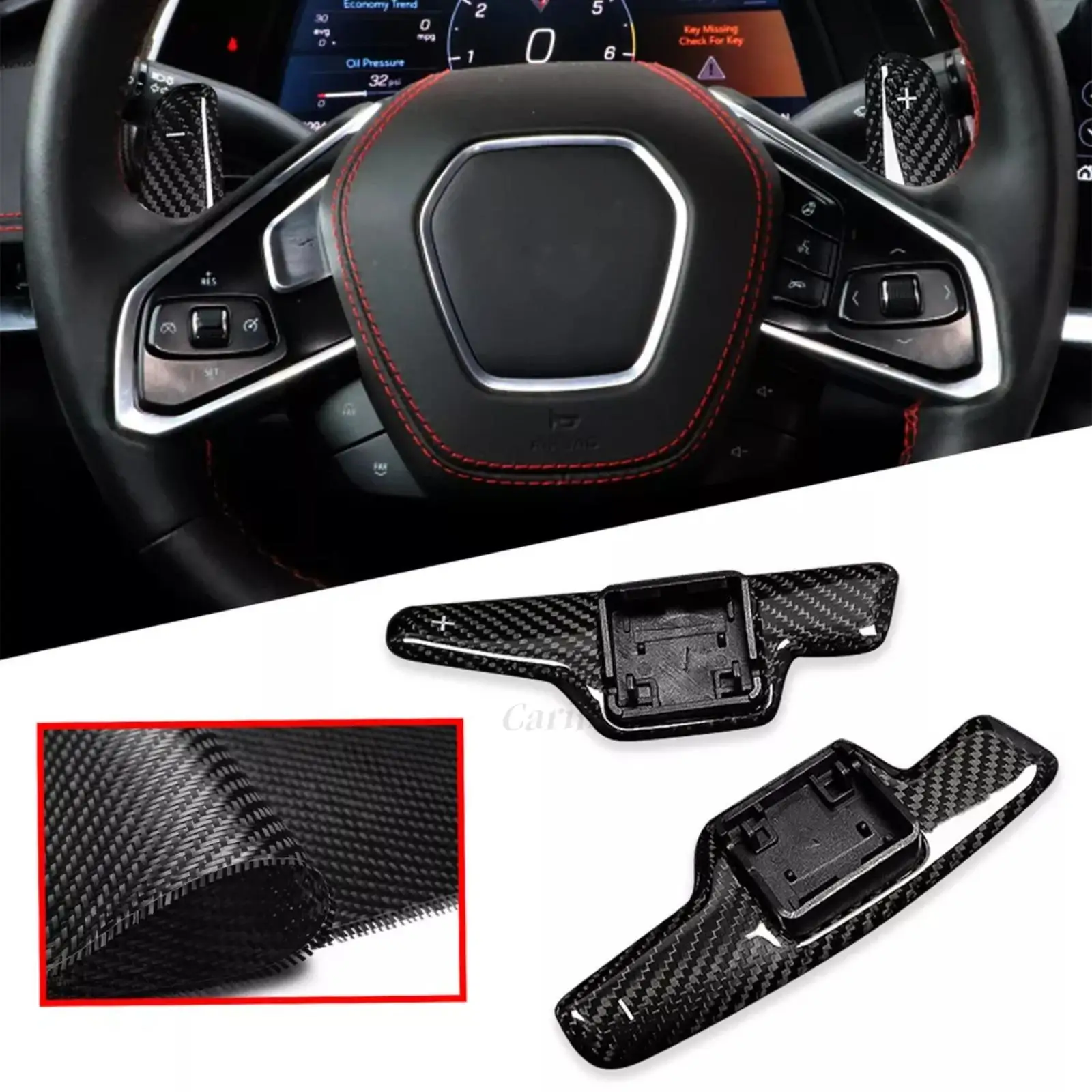 For Corvette Stingray C8 Z51 2020 2021 2022 2023 Red Carbon Steering Wheel Paddle Shifter