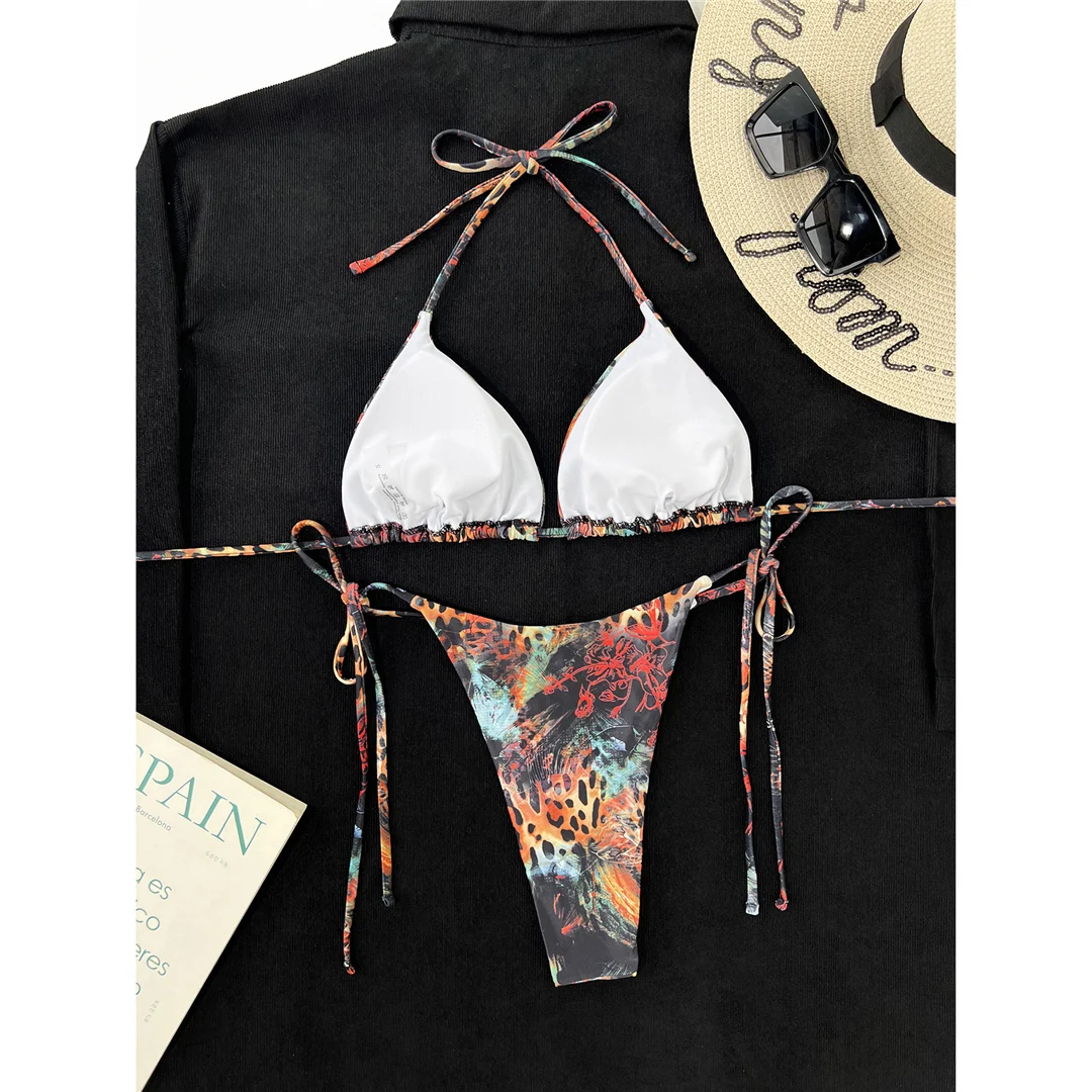 2026 Sexy bedruckter Neckholder-Bikini mit hohem Beinausschnitt, Damen-Badeanzug, zweiteiliger Bikini-Set, Badebekleidung, Badeanzug, Schwimmanzug V5353 – Detail 10