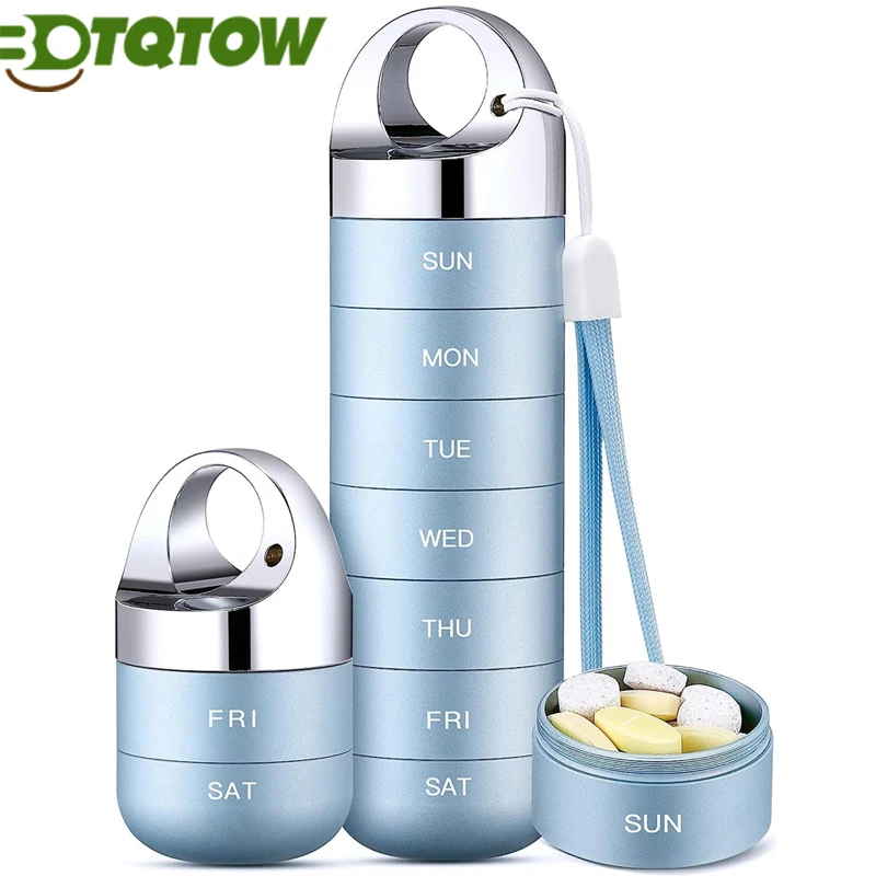 1PC Metal  7 Day Pill Case Organizer,Portable Waterproof Travel Pill Box,Aluminum Alloy Travel Pill Case Container for Vitamins