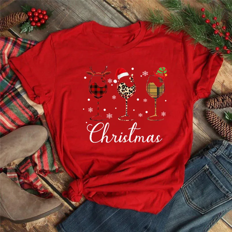 Cute Snow Man Graphic Tee Shirt Merry Christmas T Shirt New Women T-shirt Xmas T-shirt Casual Female Red T-shirts