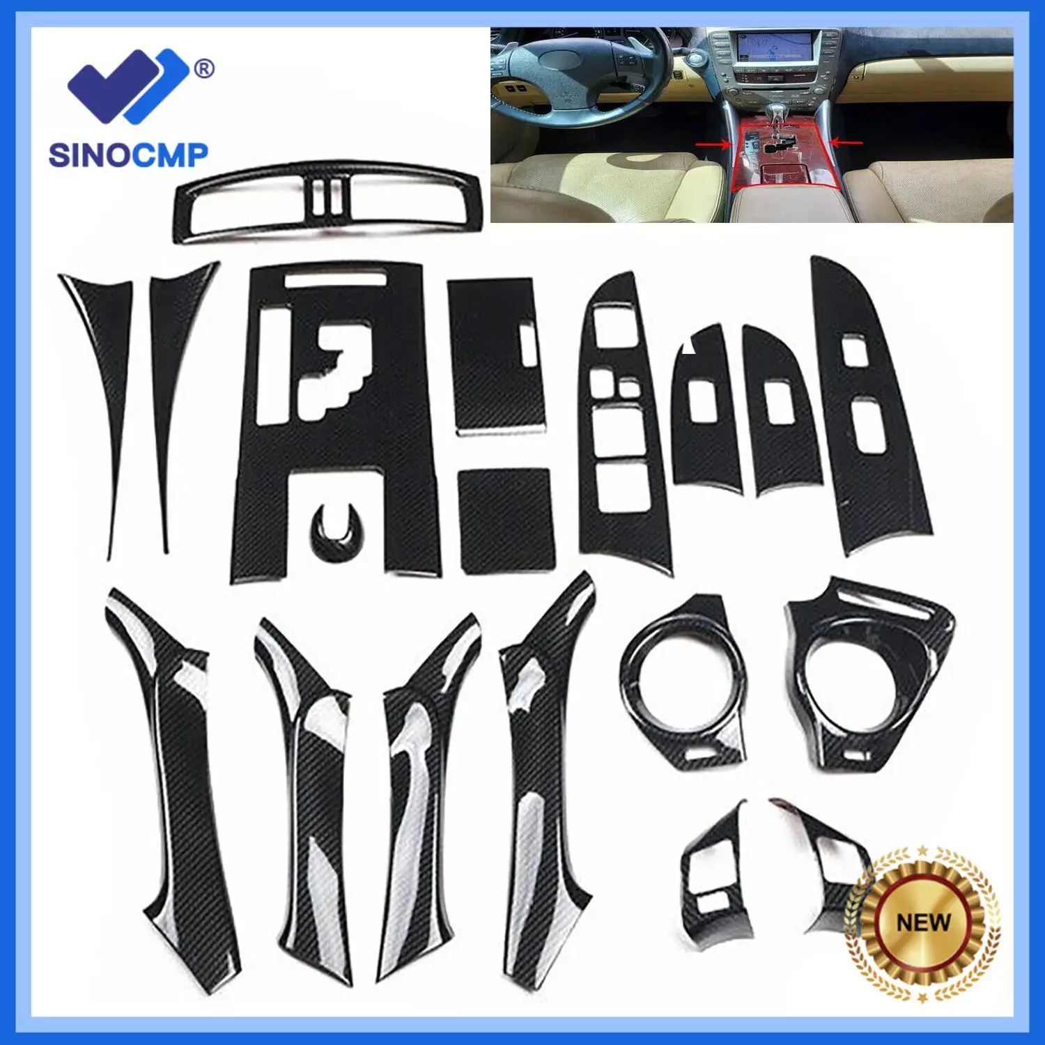 

19Pcs New Left hand Carbon Fiber Interior Door Armrest Panel Trim For Lexus IS F 250 350 2006-2013 Direct Replacement Car Parts