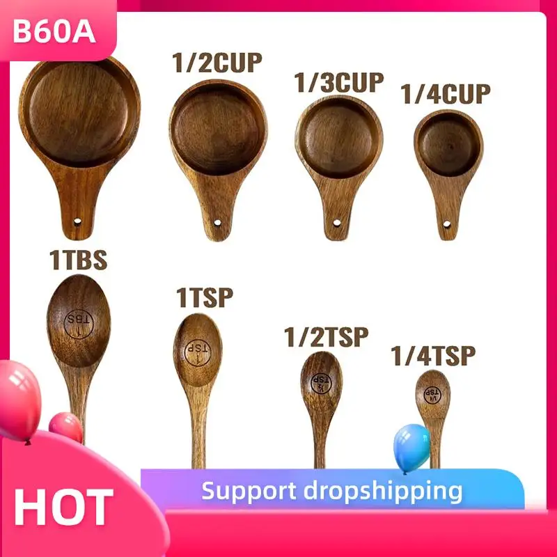 

B60A 10 Piece Wooden Measuring Cups And Spoons Set For Baking & Cooking - Ideal For Bakers, Home Cook