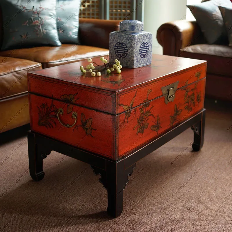 Red Butterfly Treasure Box Storage Box Side Table Table