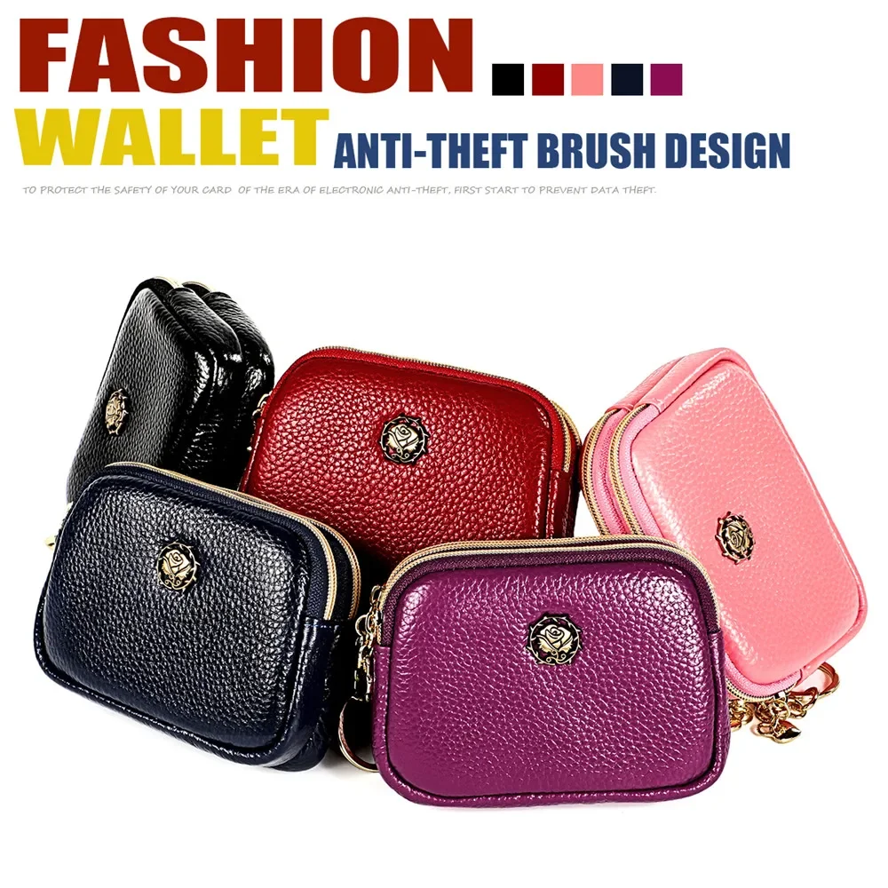 RETROGOO 2024 Fashion Cute Women Coin Purse Genuine Leather Female Double Zipper Pocket Mini Card Pouch Ladies Money Bag Cartera