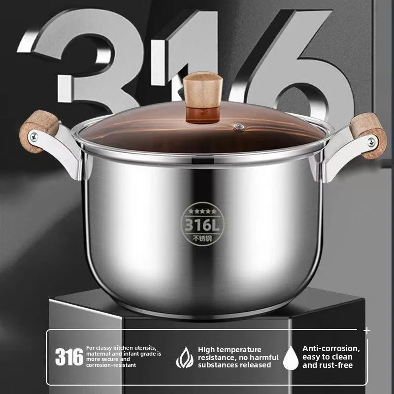 

316 thick food grade stainless steel soup pot, household milk pot, steamer, gas stove, induction cooker, universal