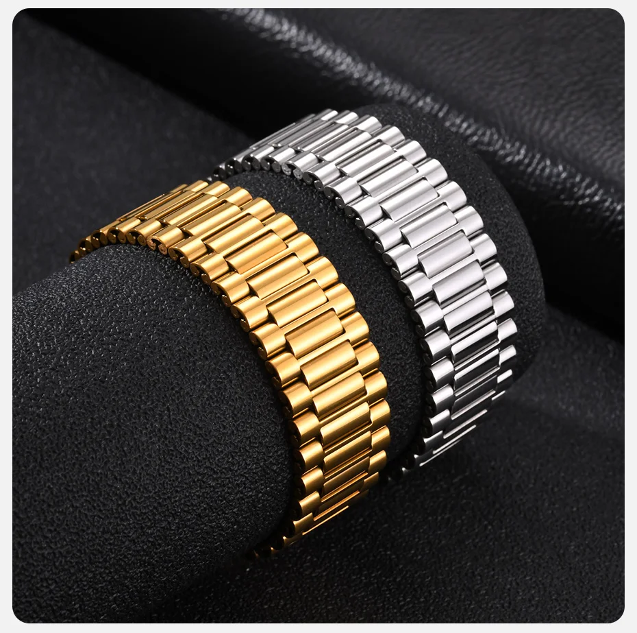 Vnox Herren Edelstahl-Armband 18mm Breites Gliederarmband Verstellbarer Faltschließe Gold Silber Farbe Armreif Schmuck Geschenk für Ihn – Detail 5