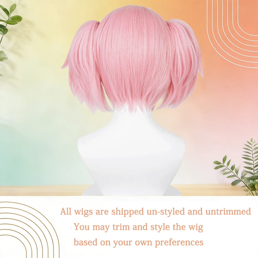 Sweet Pink Pigtail Wig, Short Layered Synthetic Hair with Ponytails, Cute Lolita Wig for Women Girls Daily Wear and Party Events