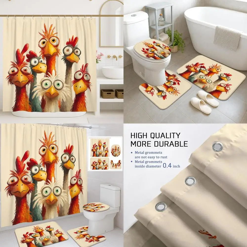 

Красочная занавеска для душа с рисунком курицы, весенний тематический декор для ванной комнаты, современный комплект водонепроницаемой ткани