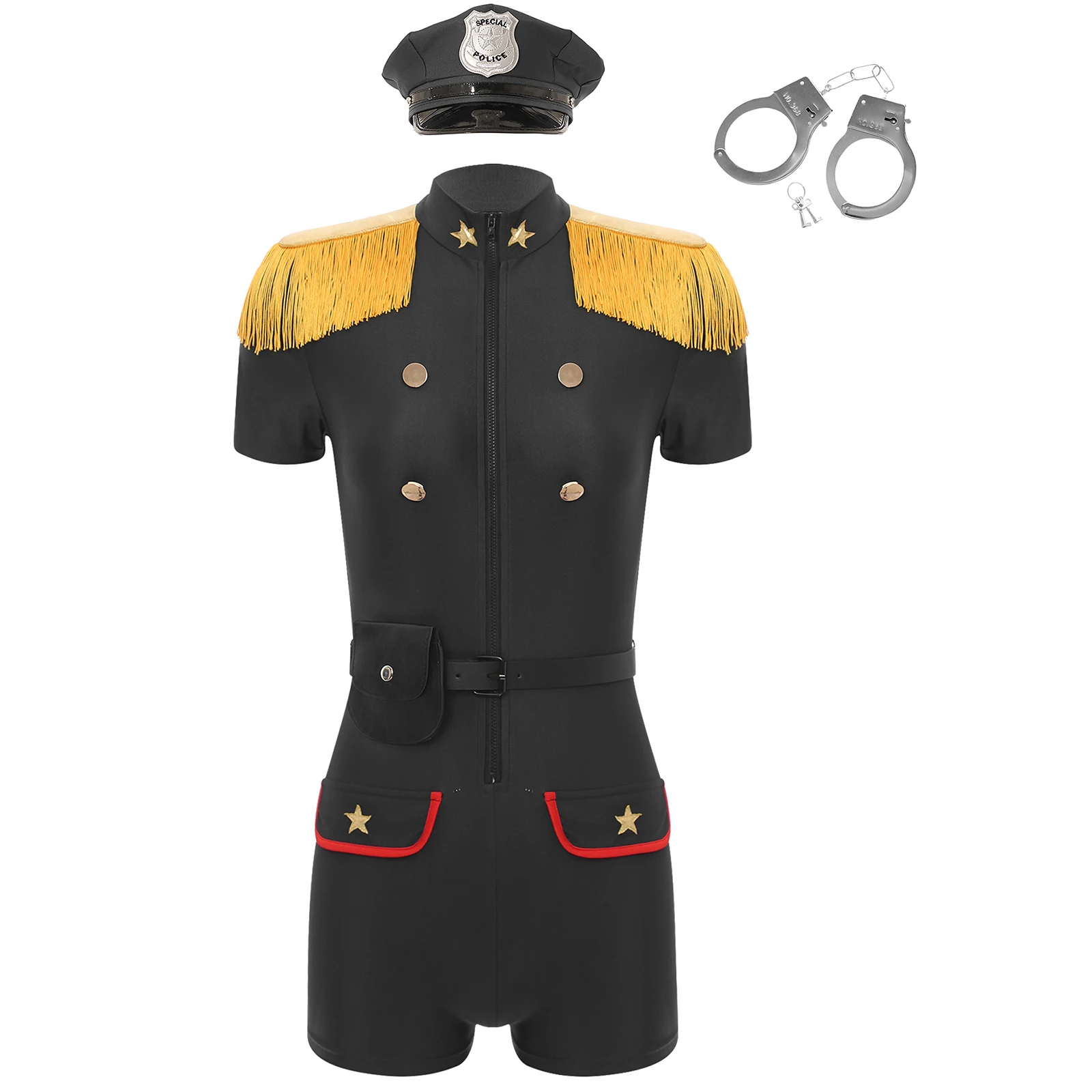 Costume cosplay da poliziotta poliziotta da donna, festa a tema, uniforme della polizia, set, spalline con nappe, bottoni dorati, tuta da gioco di ruolo