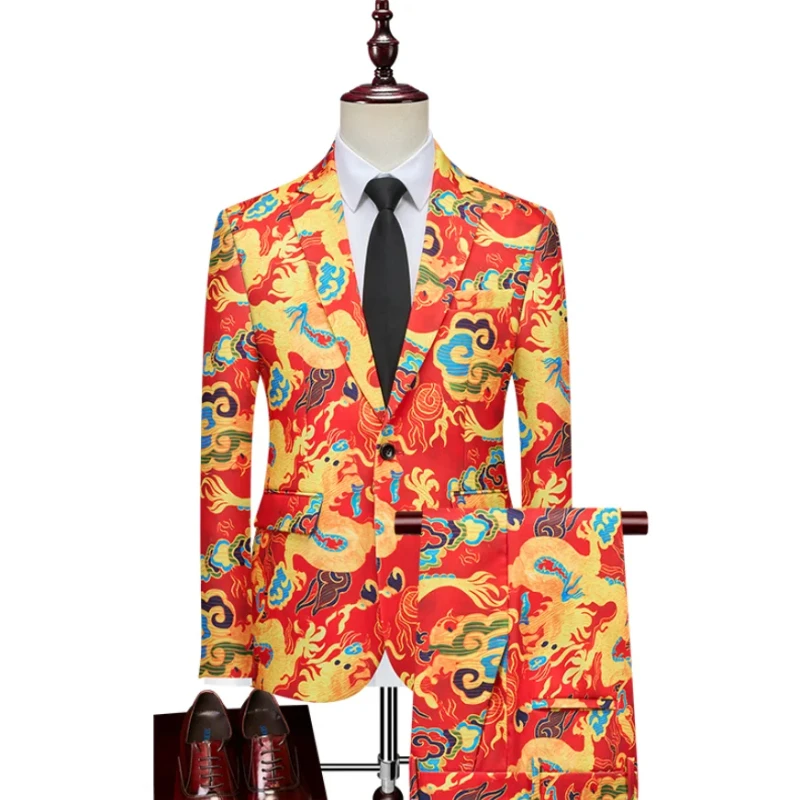 

M-6XL High-Quality American Men's Suit - Wedding Party Host Evening Dress Printed Suit Two-Piece Set