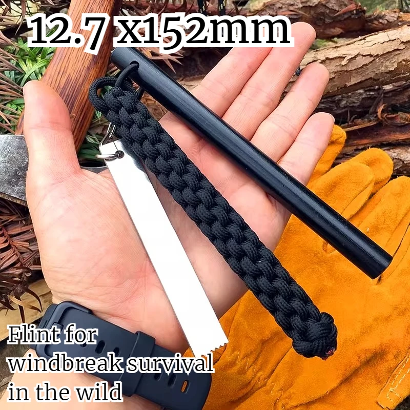 

12.7*152mm High Purity Outdoor Survival Windproof Flint Outdoor Camping White Steel Scraper Umbrella Rope Emergency Equipment