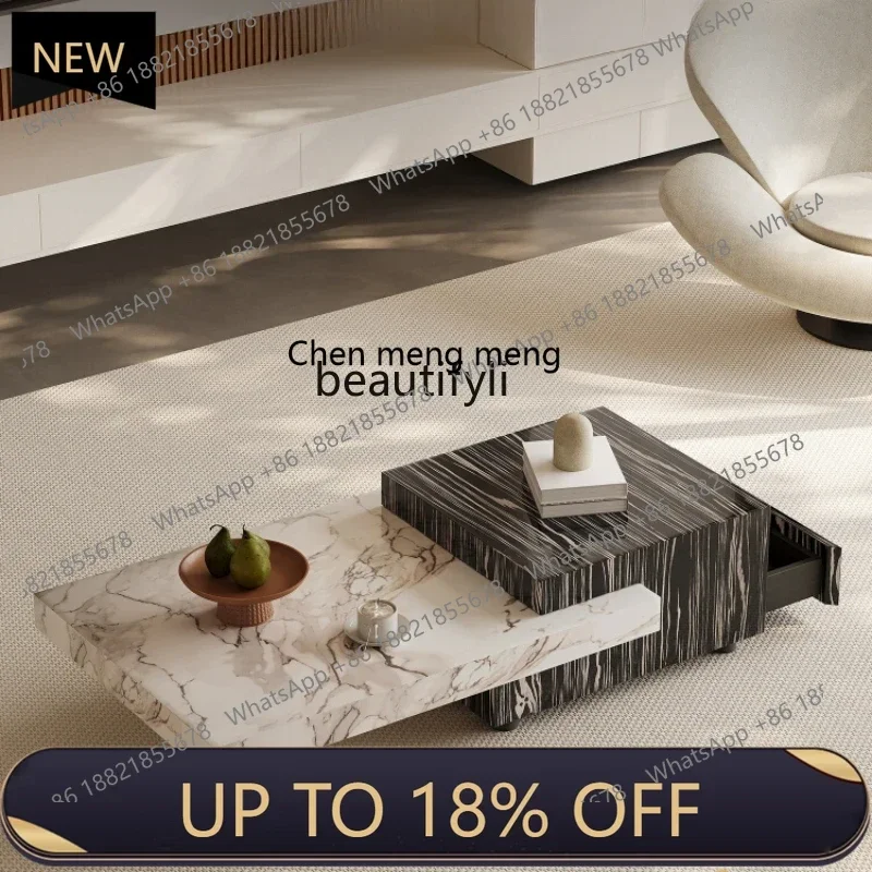 

P178 Italian Minimalist Coffee Table Stone Plate Living Room Home Small Apartment Designer Simple High-End Rectangular Telescop