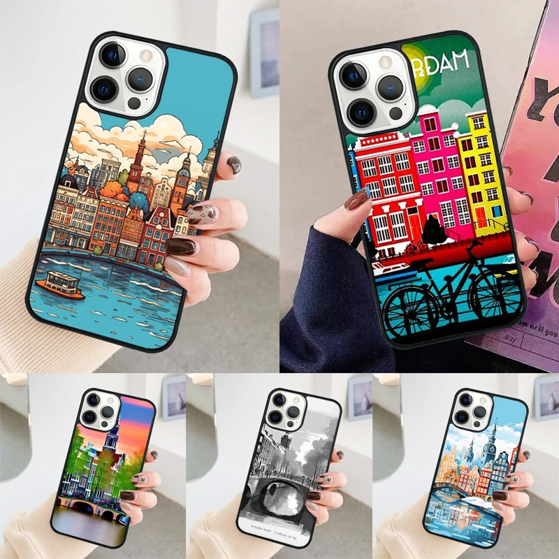 Amsterdam City Poster phone case Cover For iPhone 14 15 16 Pro Max SE 2020 coque For apple 11 12 13 Pro Max Mini 7 8 Plus