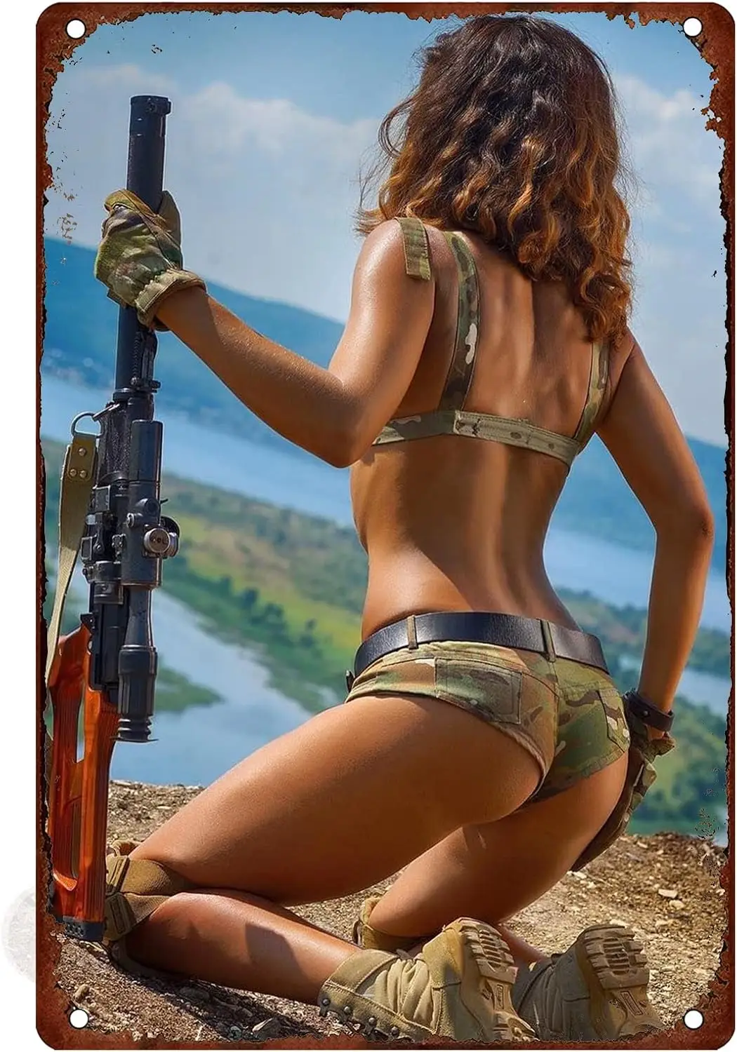 PIXELDERMA Vintage Metal Signs Army Pin Up Girl Tin Sign Sexy Military Girls Wall Art Decor Female Soldier Poster Decoratio sign