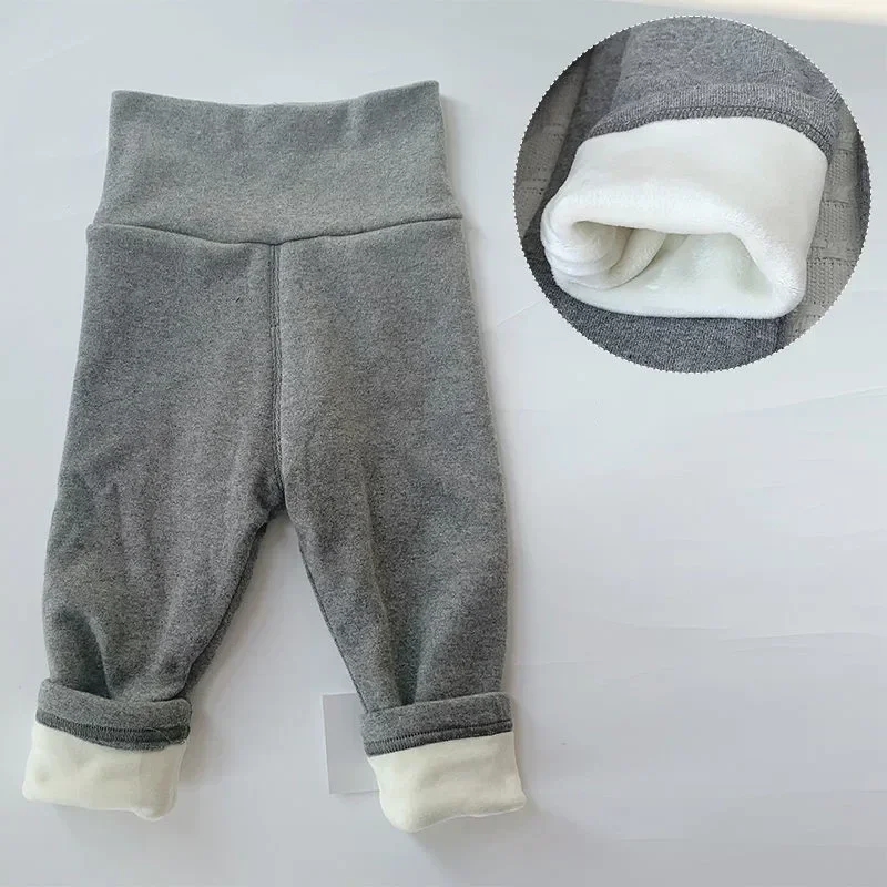 Autumn Winter Kids Warm Pants Boy Girls One Piece Fleece Trousers Outer Wear Sports Trousers 0-5Y BABY Clothes Casual Pants