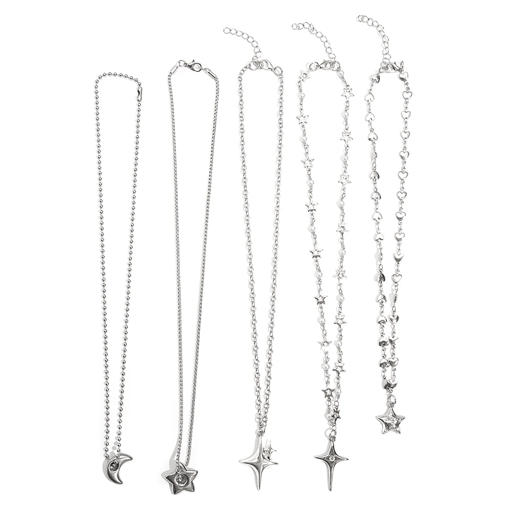 Y2K Mangxing Mond Anhänger Halskette Set, personalisierte eingelegte Wasser Diamant Stern Liebe Schlangenknochen Kette Halskette, geeignet für Frauen – Detail 6