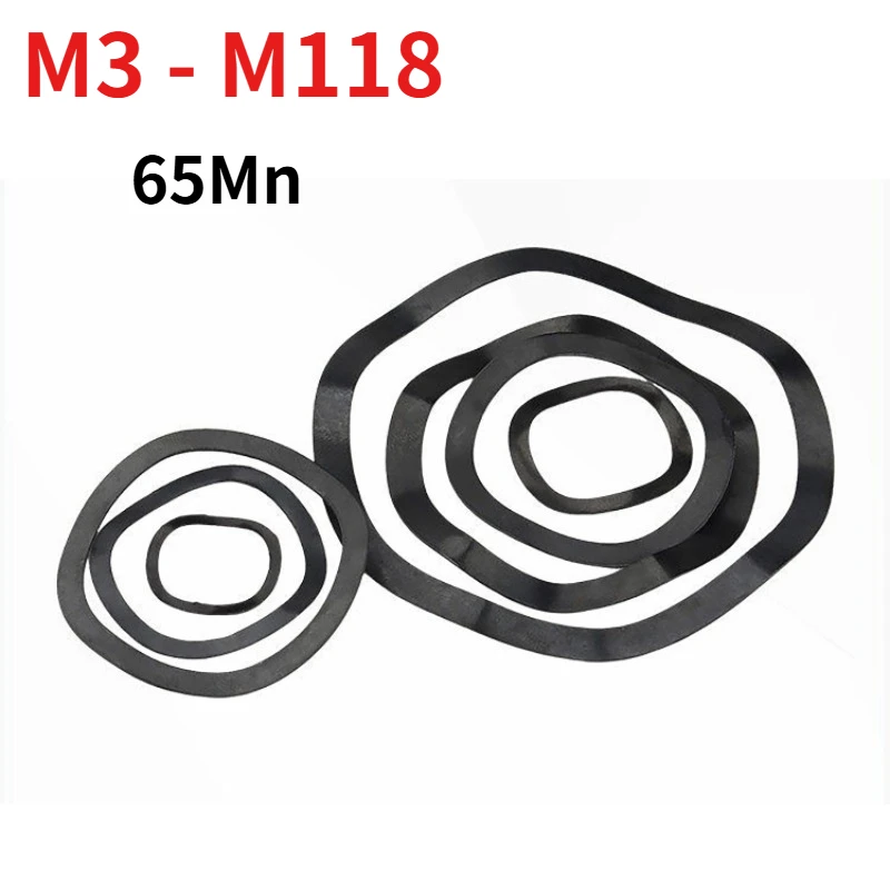 M3 M4 M5 M6 M8 M10 M12M14M17M19 M21-M118 DIN137B 65Mn Wave Washer, Black Oxide Wavy Spring Shim, High-Elasticity Waveform Gasket